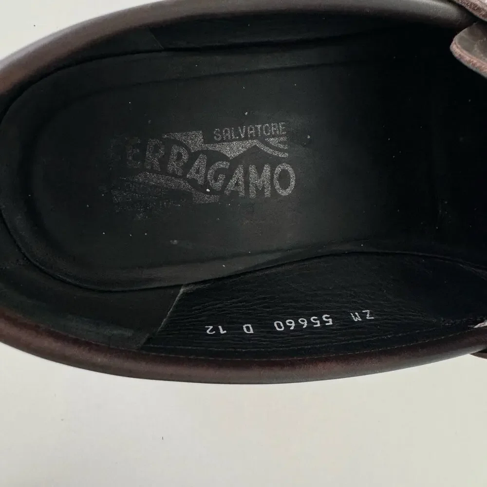 Ferragamo David Gancini Bit Leather Loafers Lug Sole Slip-On Shoes Mens 12D